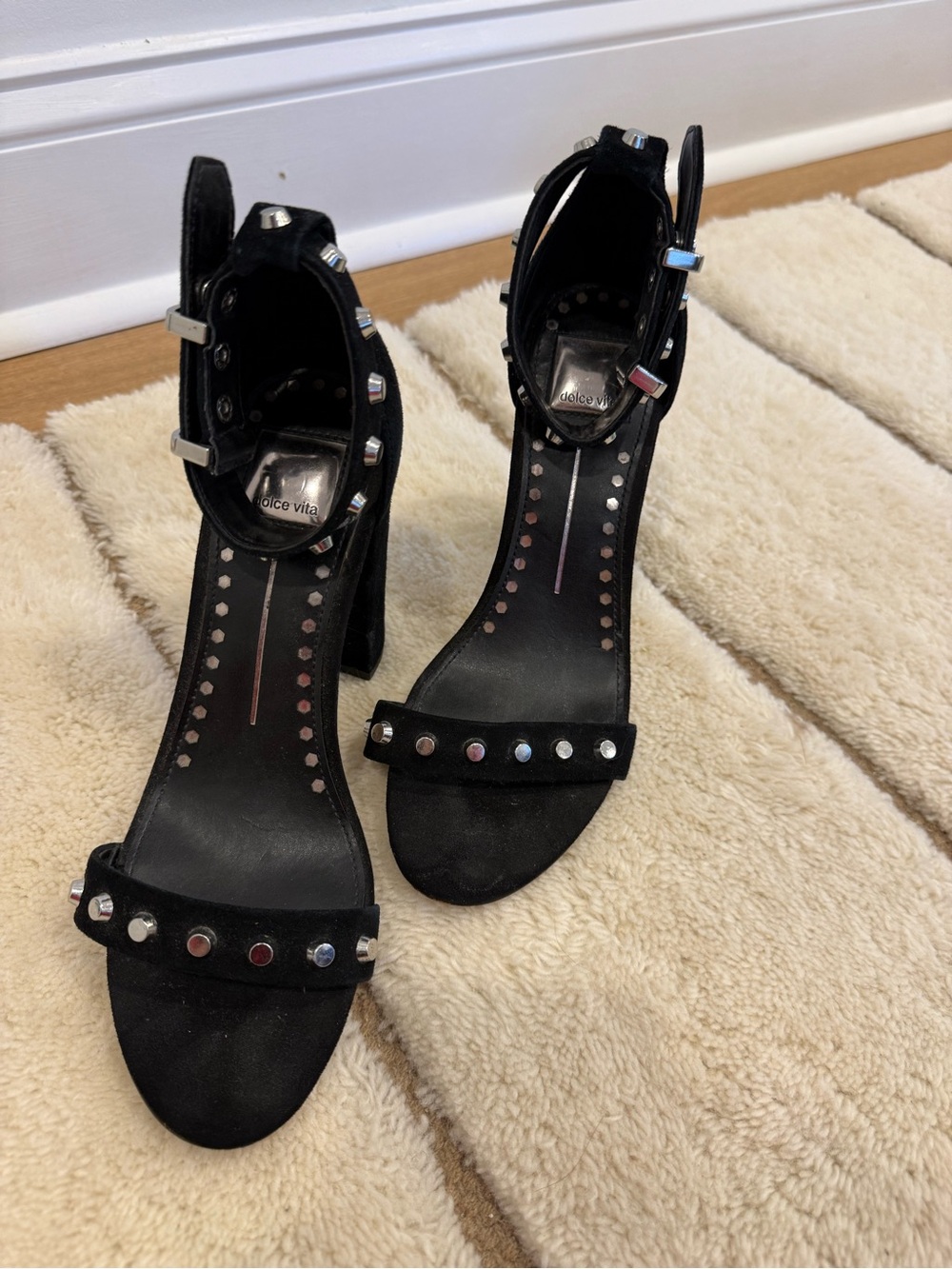 Dolce Vita Black Studded Ankle-Strap Heels 8.5